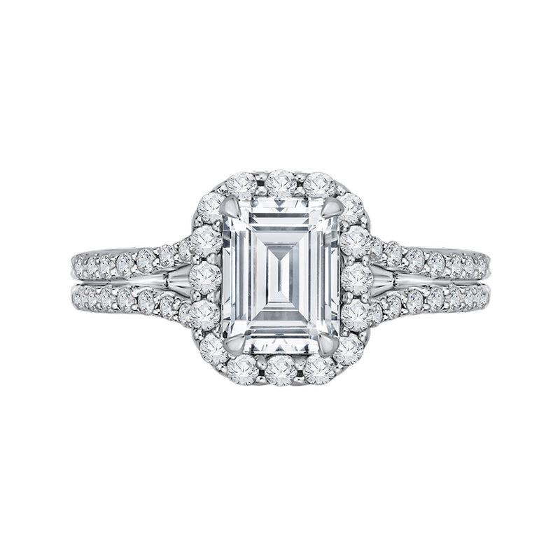 Shah Luxury 14K Two-Tone Gold Emerald Diamond Halo Vintage Engagement Ring with Split Shank (Semi-Mount)