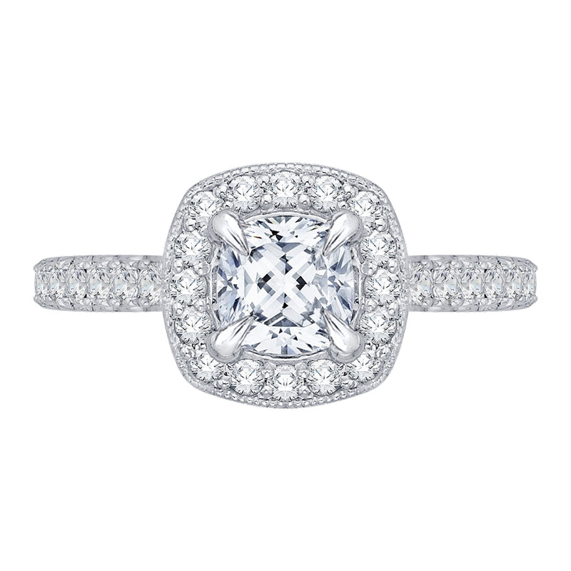Shah Luxury 14K White Gold Cushion Diamond Halo Engagement Ring with Euro Shank (Semi-Mount)