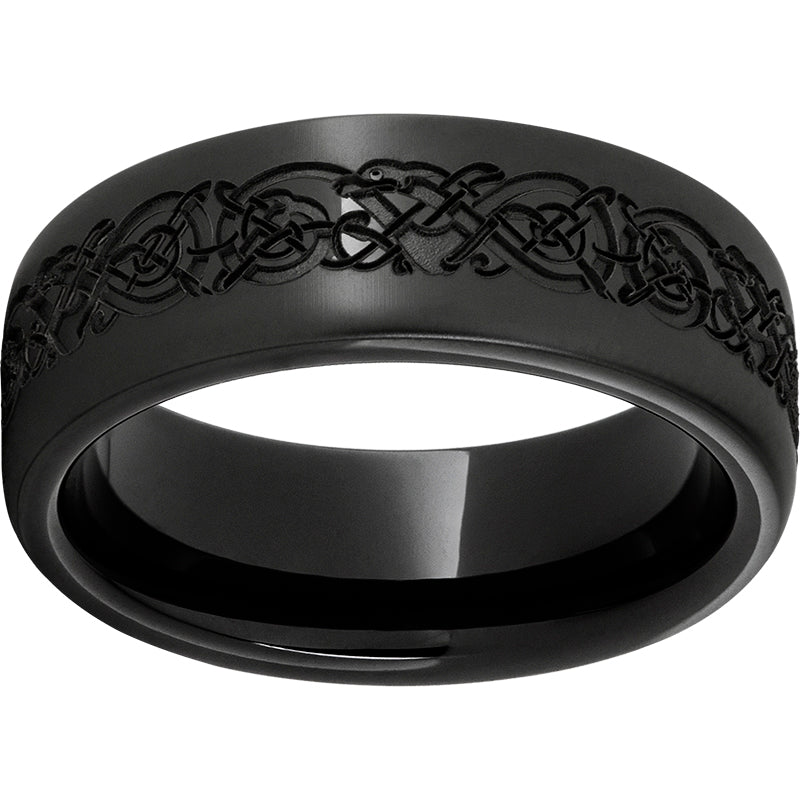 Black Diamond Ceramic Pipe Cut Band with Norseman Laser Engraving