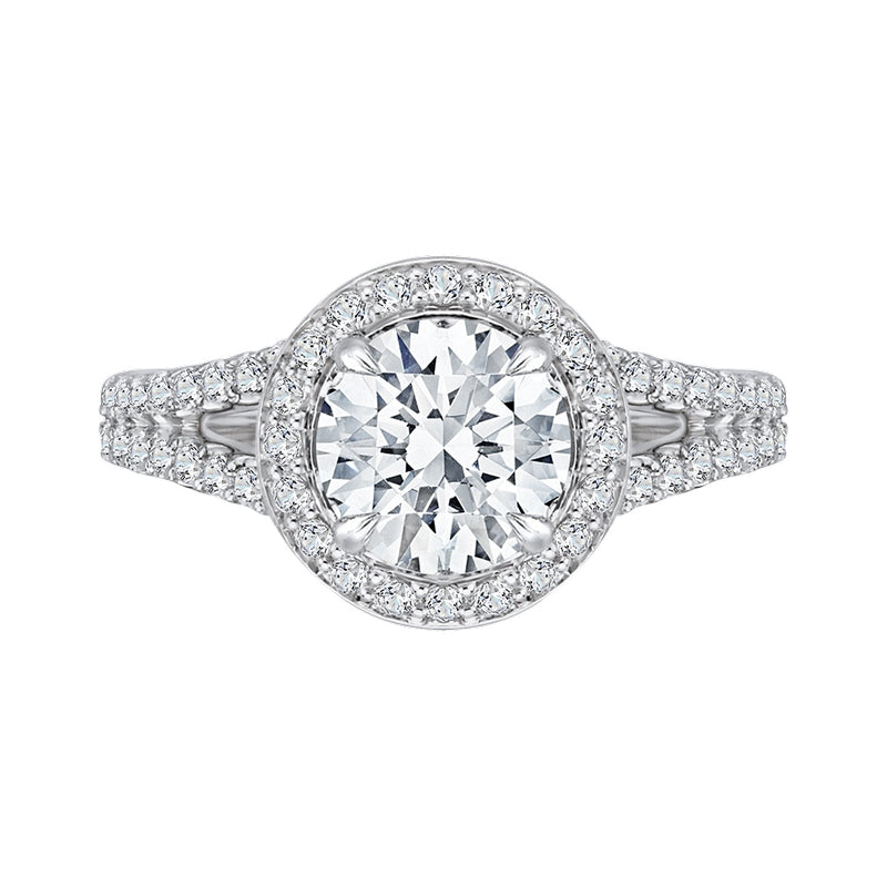 Shah Luxury 14K White Gold Round Halo Diamond Engagement Ring with Split Shank (Semi-Mount)