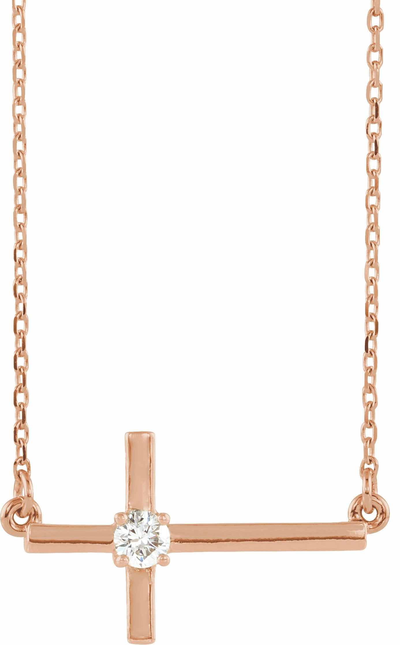 14K Rose 1/10 CTW Diamond Sideways Cross 16-18 Necklace