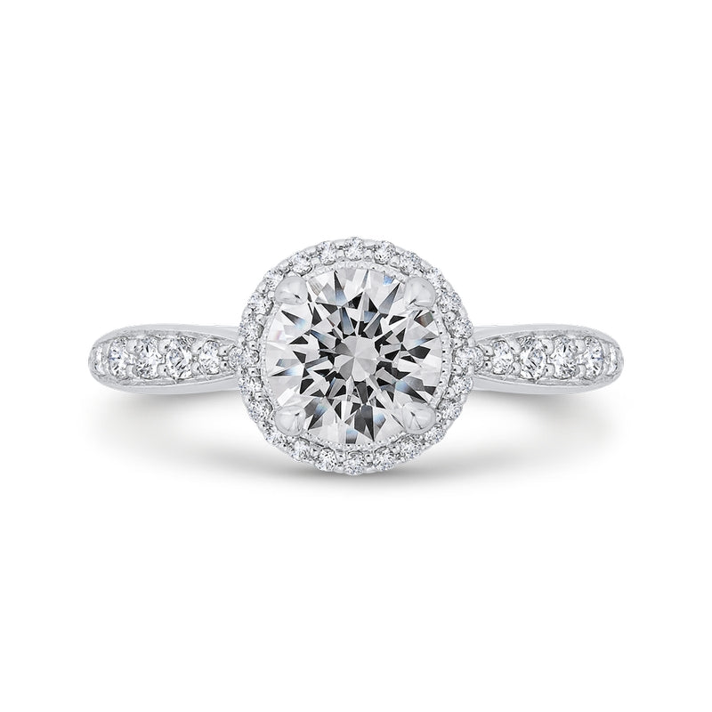 Shah Luxury 14K White Gold Round Cut Diamond Halo Engagement Ring (Semi-Mount)