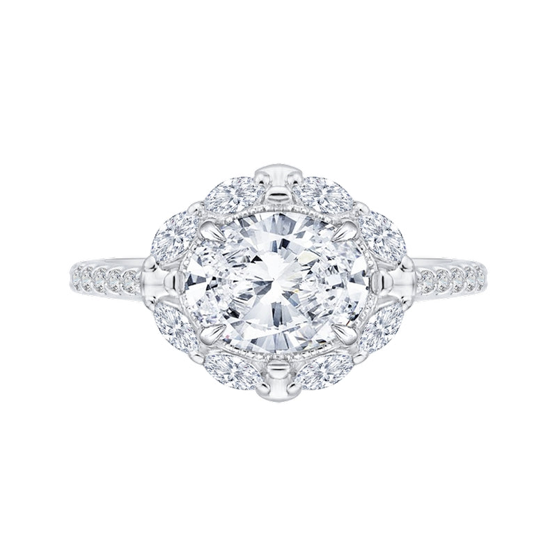 Shah Luxury Oval Diamond Halo Engagement Ring In 14K White Gold (Semi-Mount)