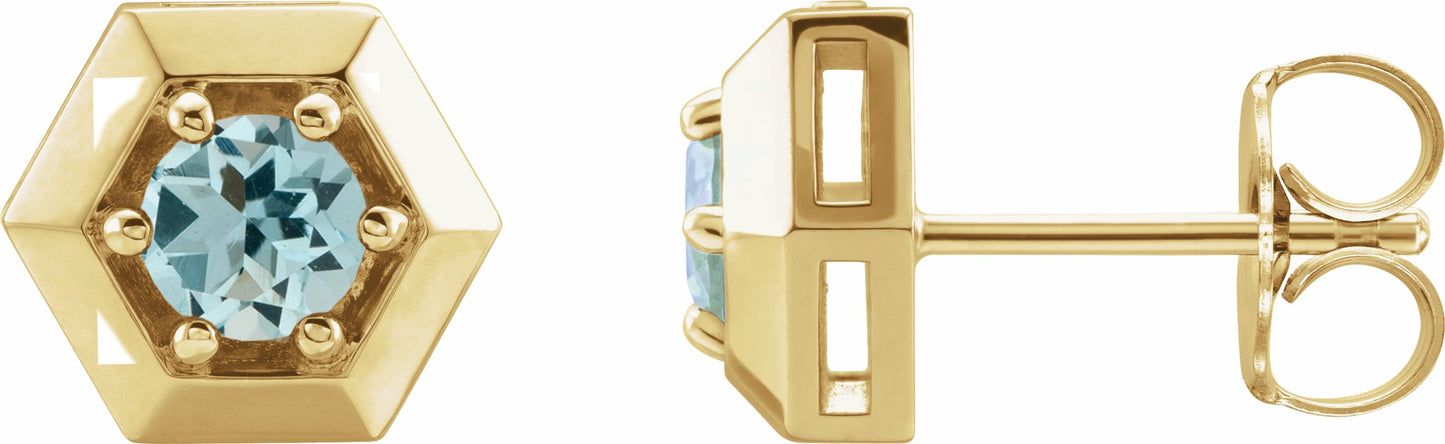 14K Yellow Aquamarine Geometric Earrings