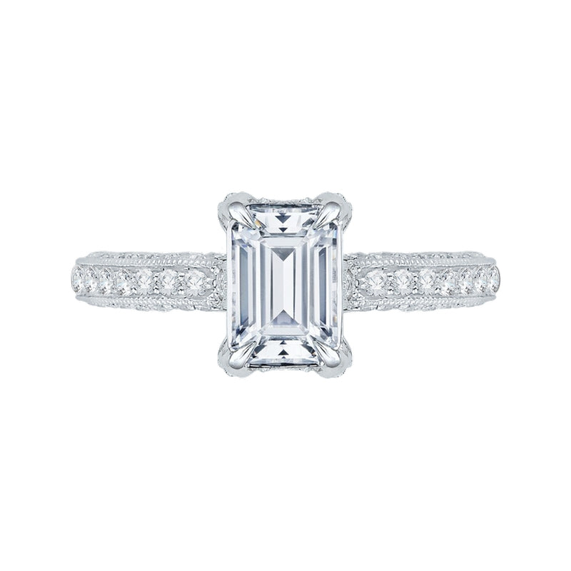Shah Luxury 14K White Gold Emerald Diamond Engagement Ring (Semi-Mount)
