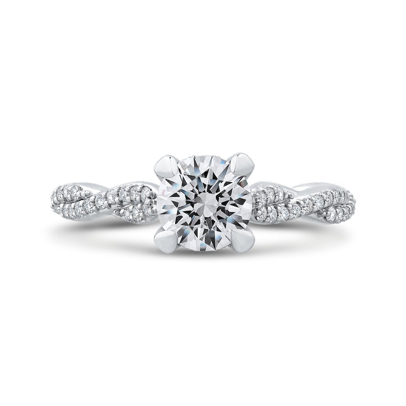 Shah Luxury 14K White Gold Round Diamond Floral Engagement Ring with Criss-Cross Shank (Semi-Mount)