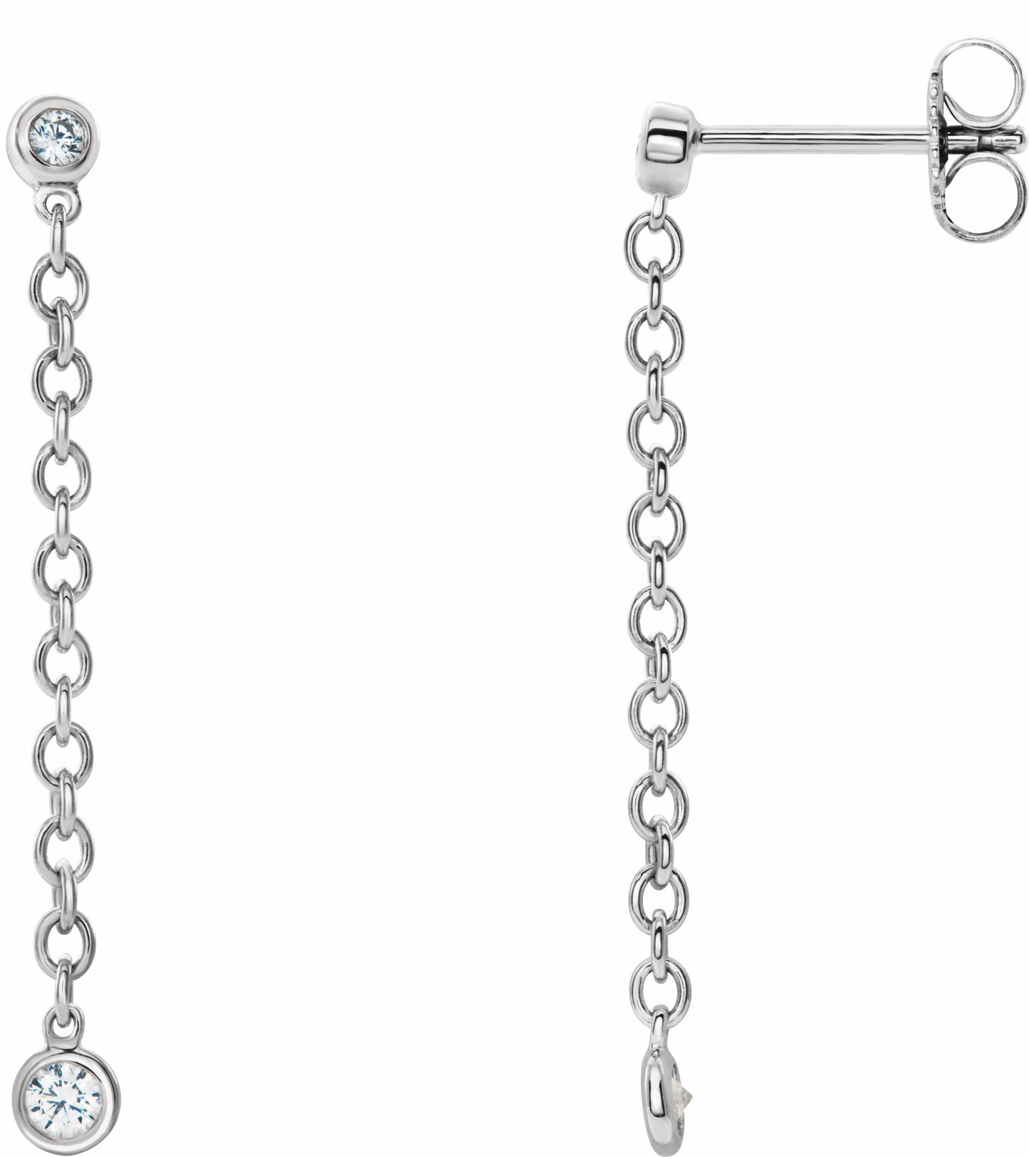 14K White 1/5 CTW Diamond Bezel Set Chain Earrings