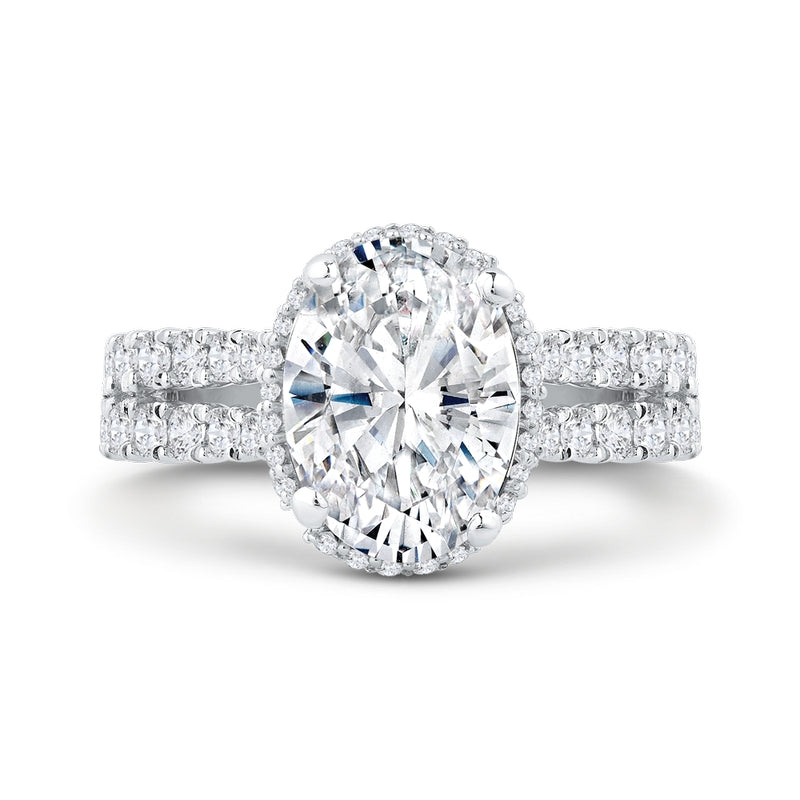 Shah Luxury 14K White Gold Oval Diamond Halo Engagement Ring (With Center)