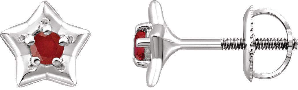 14K White 3 mm Round July Youth Star Birthstone Earrings