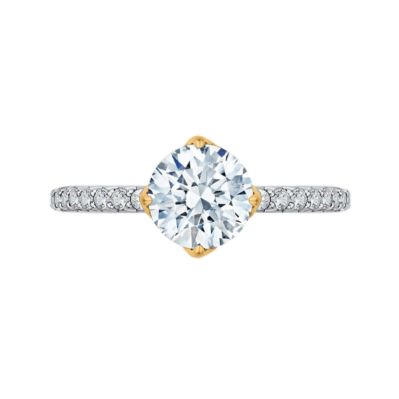 Shah Luxury 14K Two-Tone Gold Round Diamond Floral Engagement Ring (Semi-Mount)