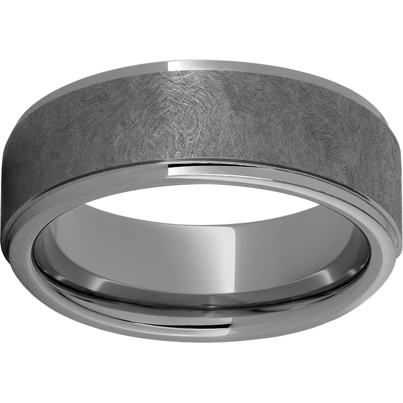 Rugged Tungsten 8mm Flat Grooved Edge Band with Sentinel Finish