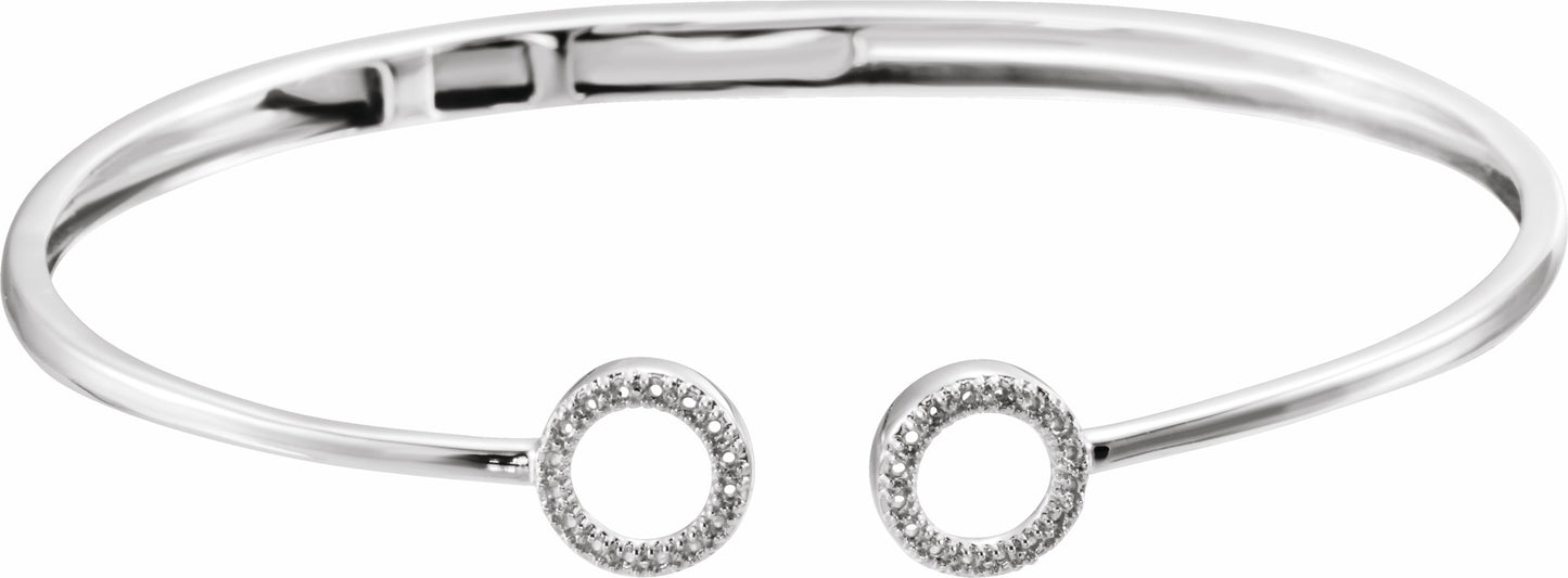 14K White 1/6 CTW Diamond Circle Hinged Cuff 7 Bracelet