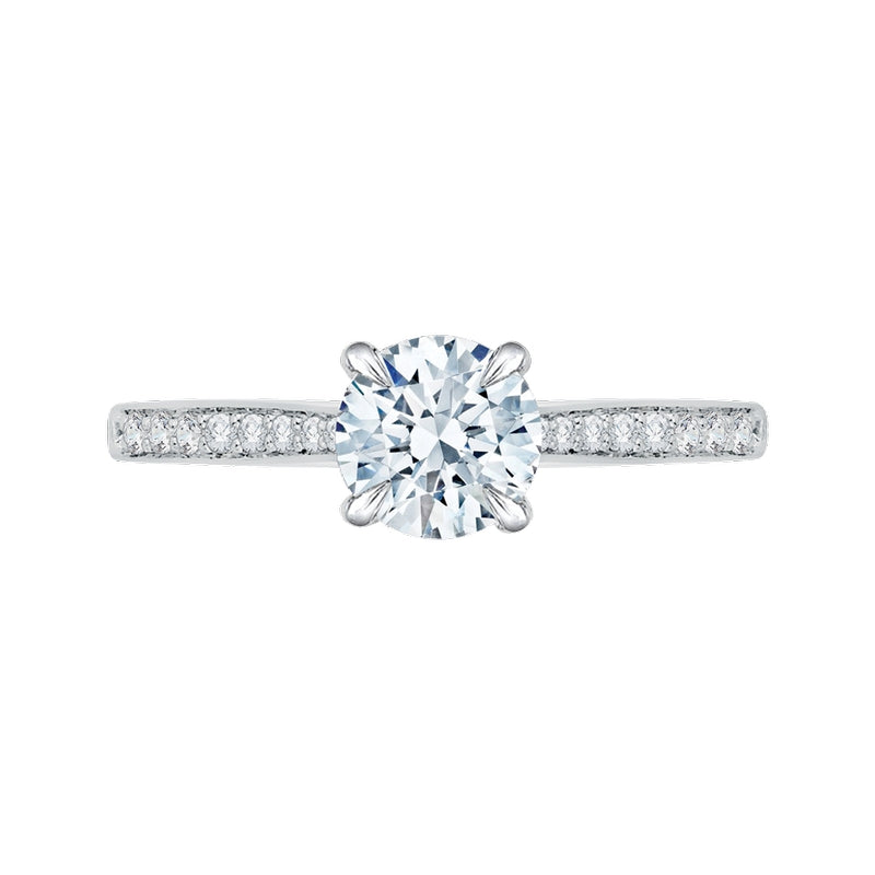 Shah Luxury 14K White Gold Round Diamond Solitaire with Accents Engagement Ring (Semi-Mount)