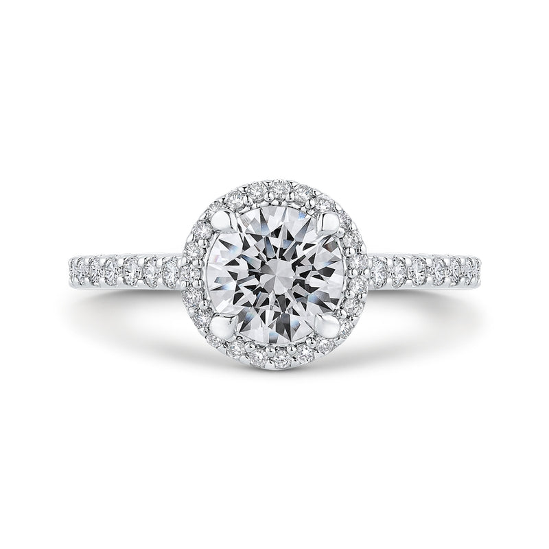 Shah Luxury Round Diamond Halo Engagement Ring In 14K White Gold (Semi-Mount)