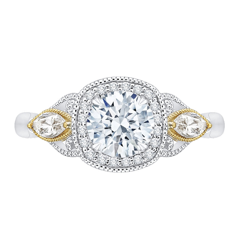 Shah Luxury 14K Tow-Tone Gold Round Diamond Halo Engagement Ring (Semi-Mount)
