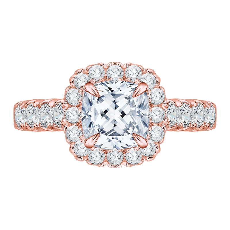Shah Luxury 14K Rose Gold Cushion Cut Diamond Halo Engagement Ring (Semi-Mount)