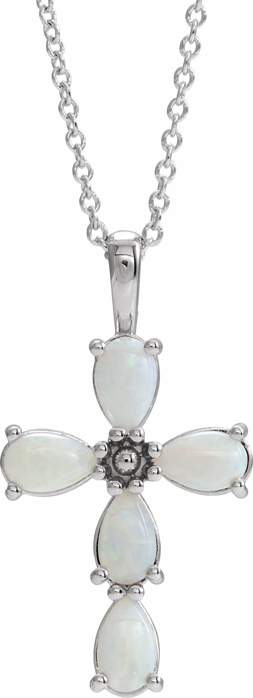 14K White Cabochon White Opal Cross 16-18 Necklace