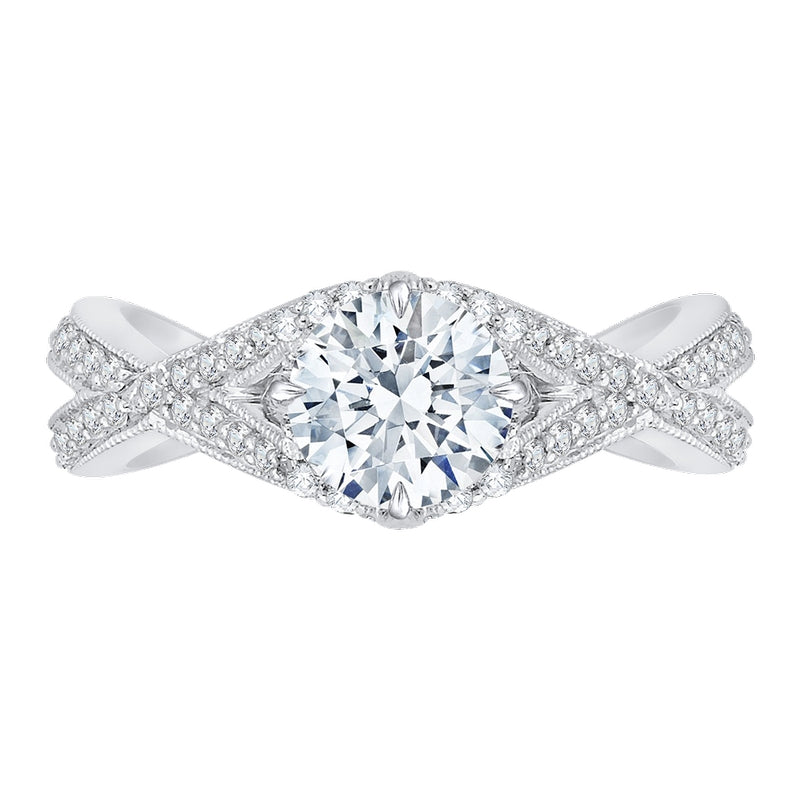 Shah Luxury 14K White Gold Split Shank Round Diamond Engagement Ring (Semi-Mount)