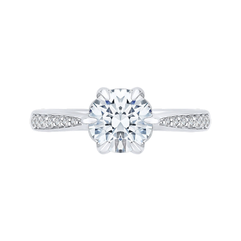 Shah Luxury 14K White Gold Round Diamond Floral Engagement Ring (Semi-Mount)