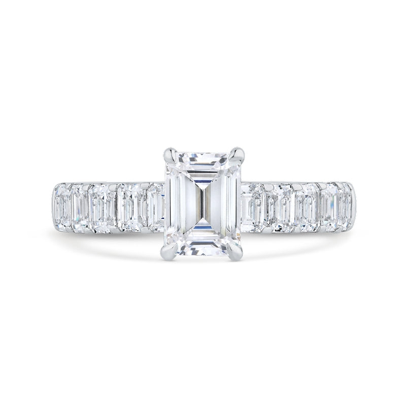 Shah Luxury 14K White Gold Emerald Cut Solitaire Plus Diamond Engagement Ring (Semi-Mount)