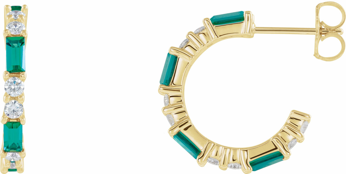14K Yellow Emerald & 1/2 CTW Diamond Earrings