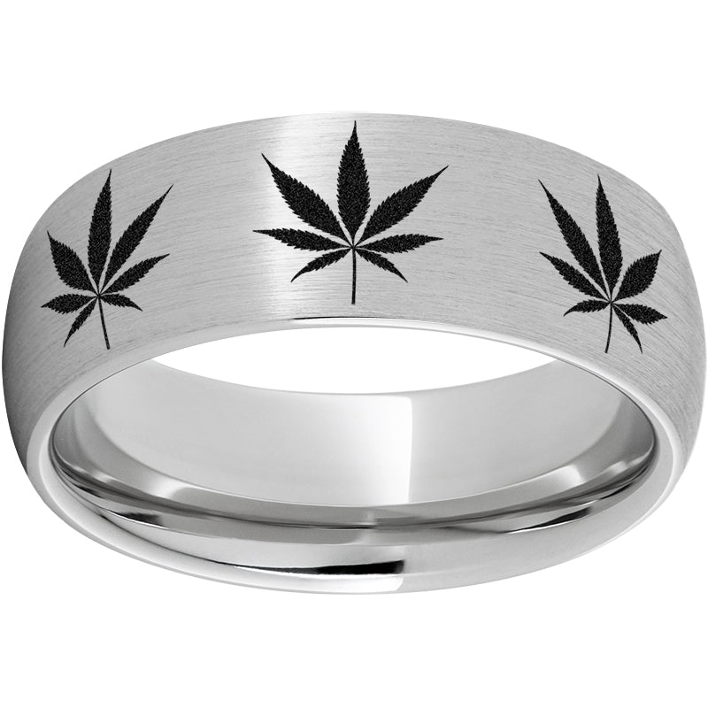 Serinium Domed Band with Cannabis Leaf Laser Engraving
