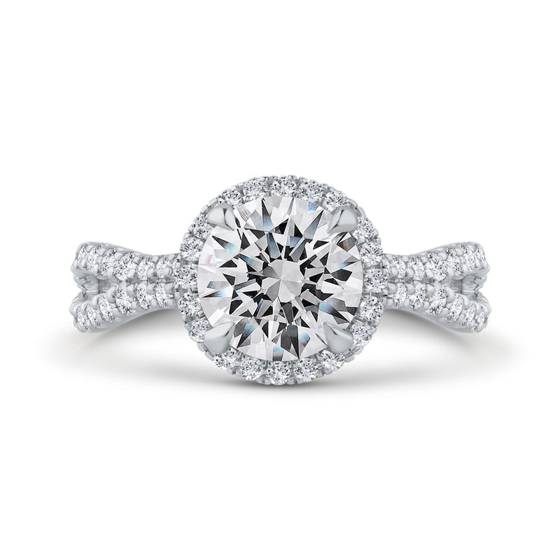 Shah Luxury 14K Two-Tone Gold Round Diamond Halo Engagement Ring with Split Shank (Semi-Mount)