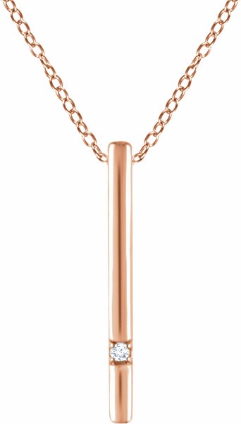14K Rose .015 CT Diamond Bar 16-18 Necklace
