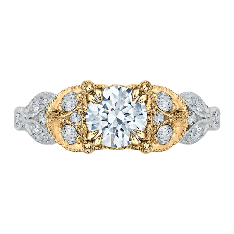 Shah Luxury 14K Two-Tone Gold Round Diamond Floral Engagement Ring (Semi-Mount)