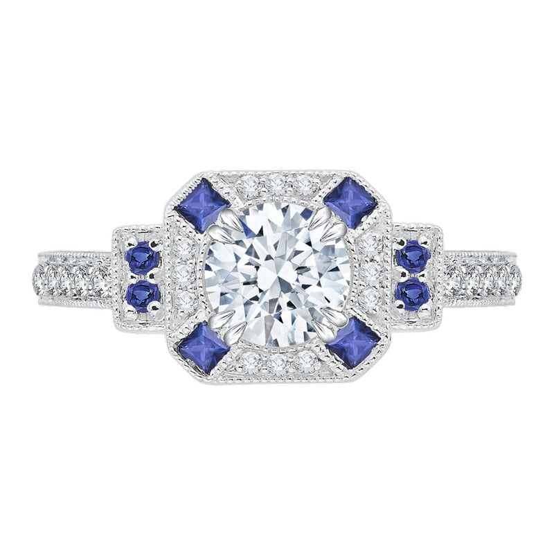 Shah Luxury 14K Two-Tone Gold Round Diamond and Sapphire Engagement Ring (Semi-Mount)
