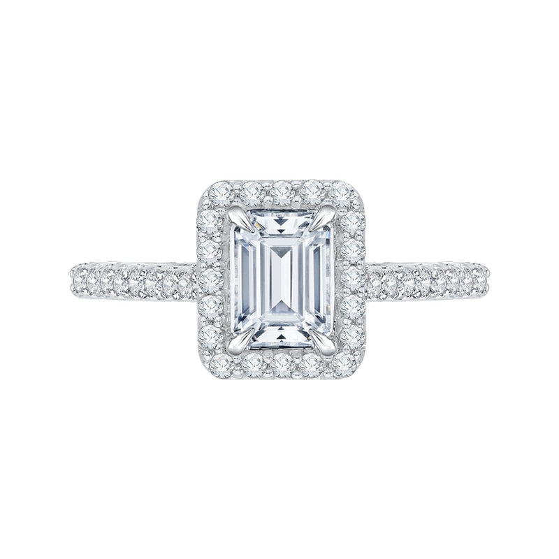 Shah Luxury Emerald Cut Diamond Halo Engagement Ring In 14K White Gold (Semi-Mount)