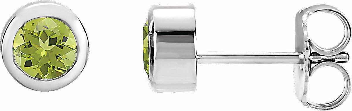 14K White 4 mm Round Genuine Peridot Birthstone Earrings