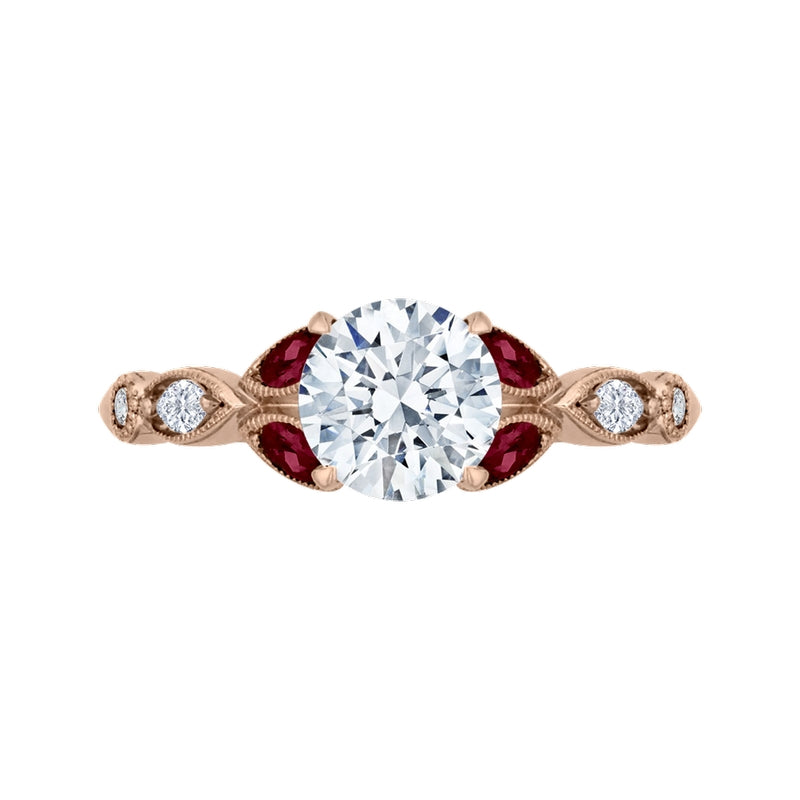 Shah Luxury 14K Rose Gold Round Diamond and Ruby Engagement Ring (Semi-Mount)