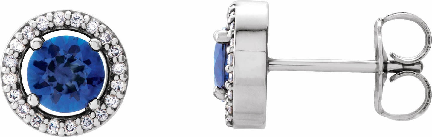 14K White Blue Sapphire & 1/10 CTW Diamond Earrings