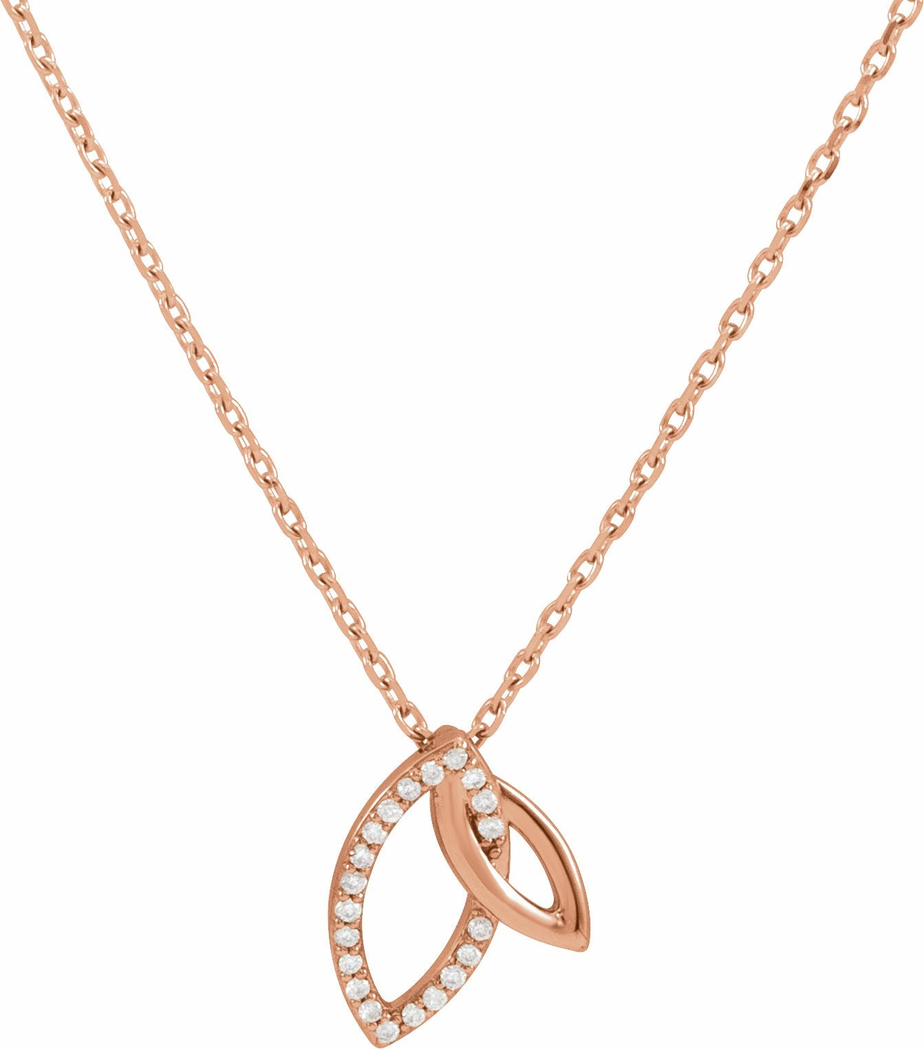 14K Rose .05 CTW Diamond Double Leaf 18 Necklace