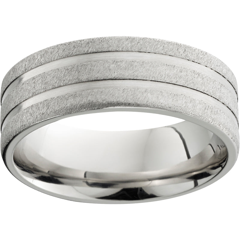 Serinium Pipe Cut Band with Two 1mm Grooves and Stone Finish