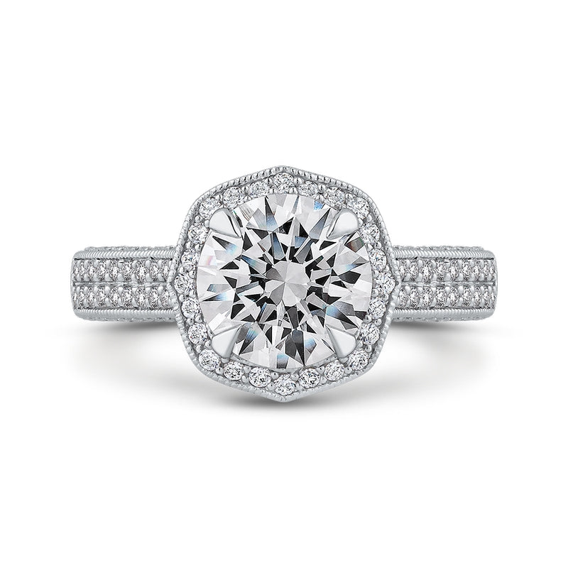 Shah Luxury 14K White Gold Round Diamond Halo Engagement Ring (Semi-Mount)