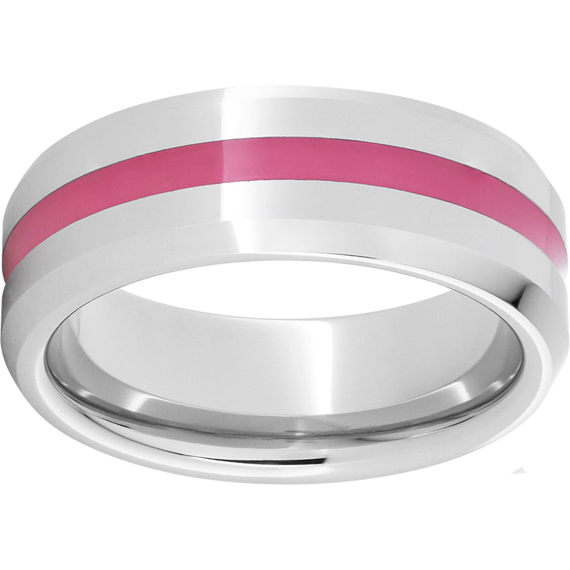 Serinium Beveled Edge Band with Pink Enamel Inlay