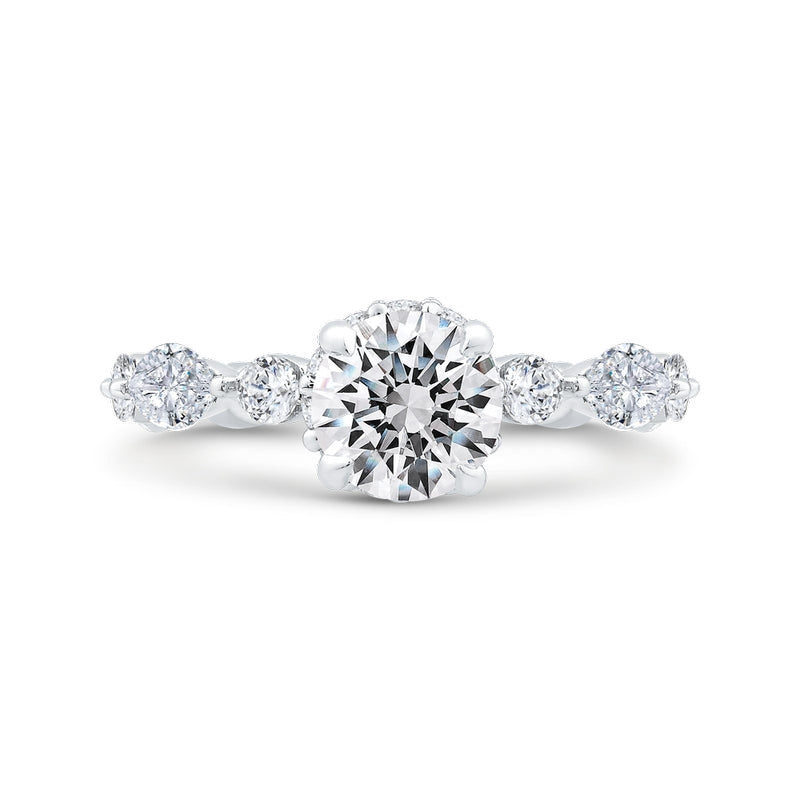 Shah Luxury Round Cut Diamond Floral Engagement Ring In 14K White Gold (Semi-Mount)