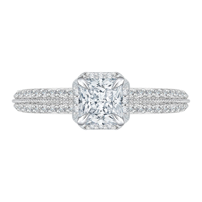 Shah Luxury 14K White Gold Princess Cut Diamond Floral Engagement Ring (Semi-Mount)