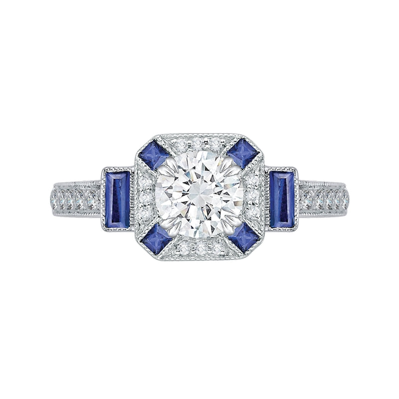 Shah Luxury 14K White Gold Round Diamond and Sapphire Engagement Ring (Semi-Mount)