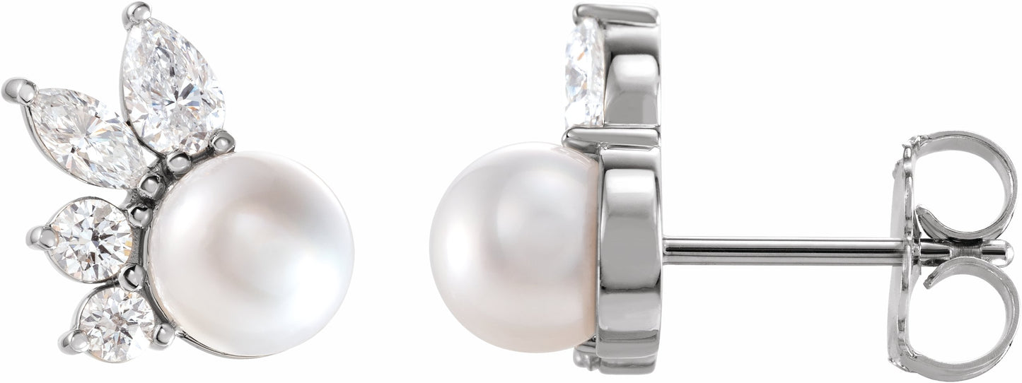 14K White Akoya Cultured Pearl & 1/2 CTW Diamond Earrings