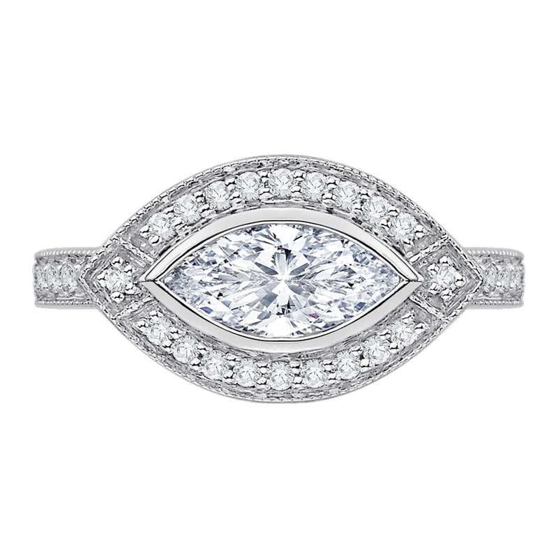 Shah Luxury 14K White Gold Marquise Diamond Halo Engagement Ring (Semi-Mount)