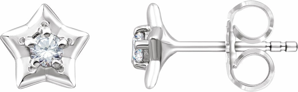 14K White 3 mm Round April Youth Star Birthstone Earrings