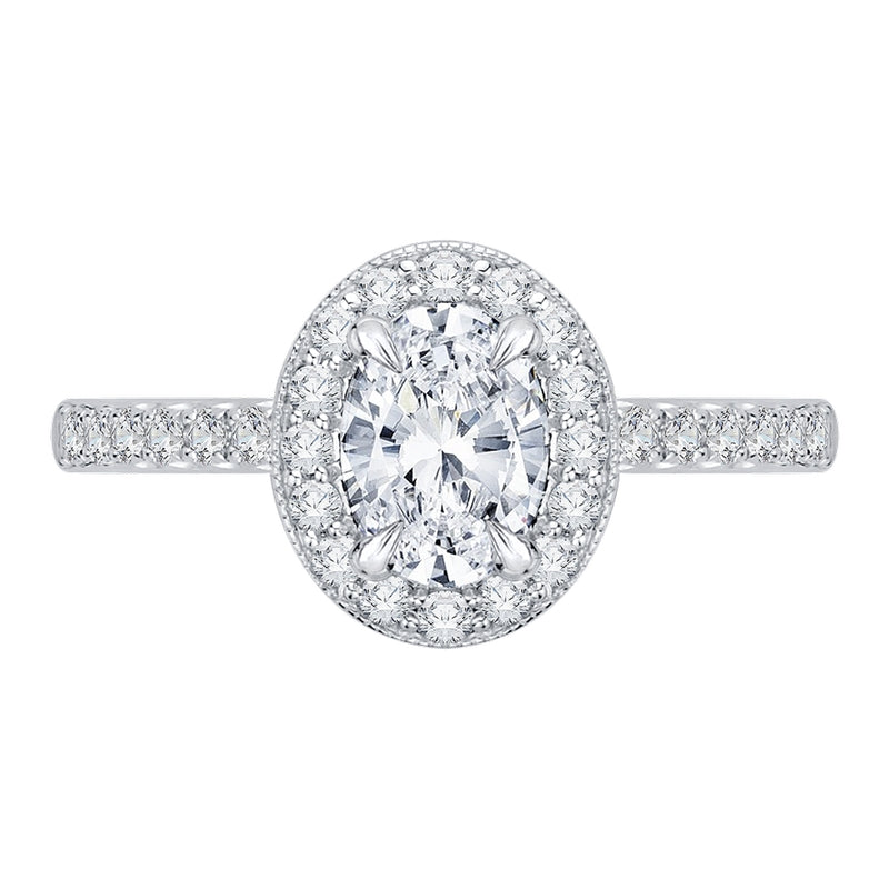 Shah Luxury 14K White Gold Oval Diamond Halo Engagement Ring with Euro Shank (Semi-Mount)
