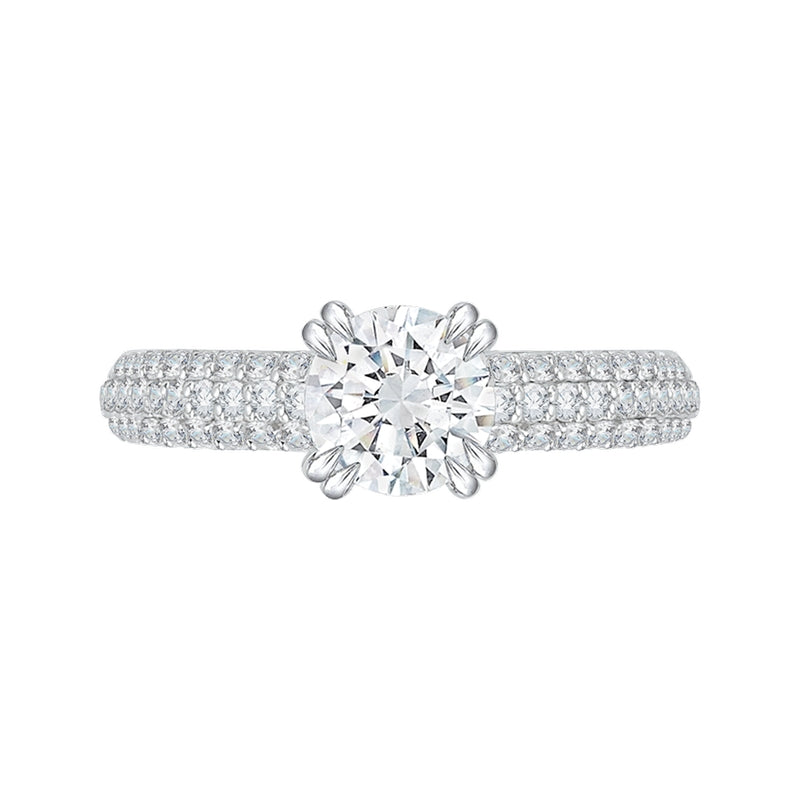 Shah Luxury Round Diamond Euro Shank Cathedral Style Engagement Ring In 14K White Gold (Semi-Mount)