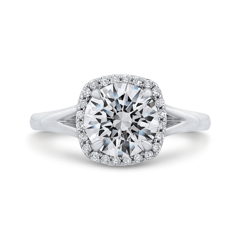 Shah Luxury 14K White Gold Round Cut Diamond Split Shank Halo Engagement Ring (Semi-Mount)