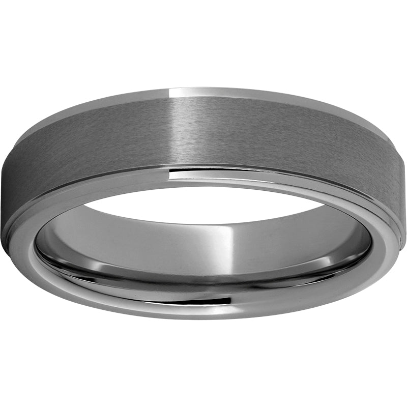 Rugged Tungsten 6mm Flat Grooved Edge Band and Satin Finish