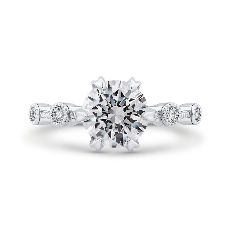 Shah Luxury 14K White Gold Round Cut Diamond Engagement Ring (Semi-Mount)