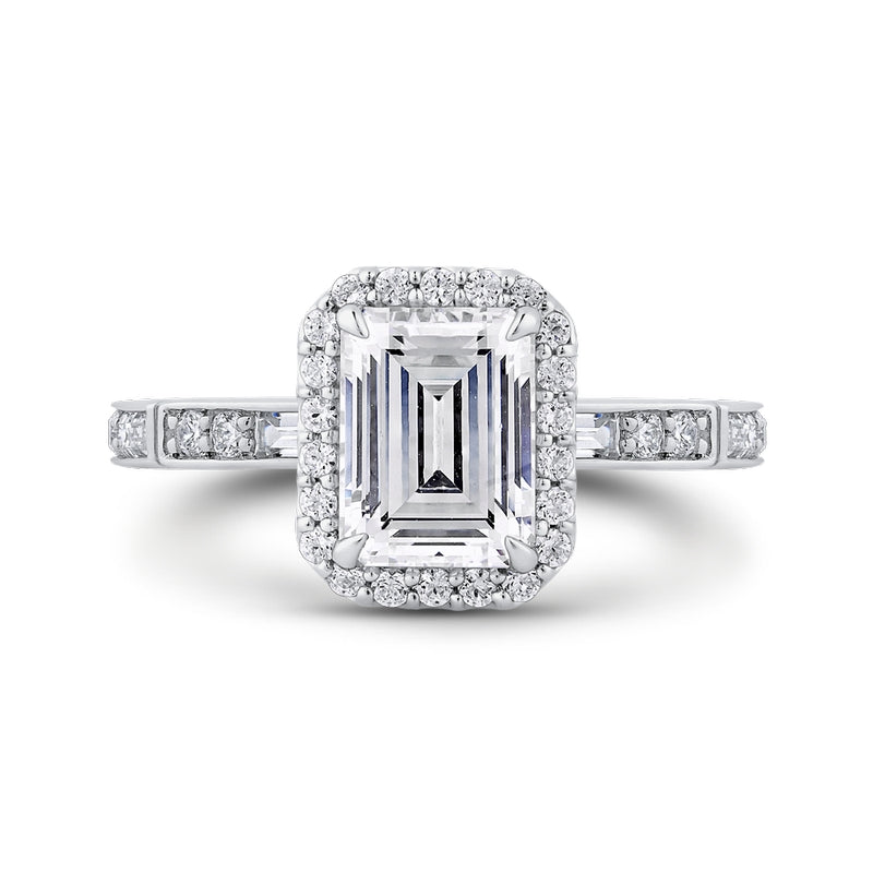 Shah Luxury Platinum Emerald Cut Diamond Halo Engagement Ring (Semi-Mount)